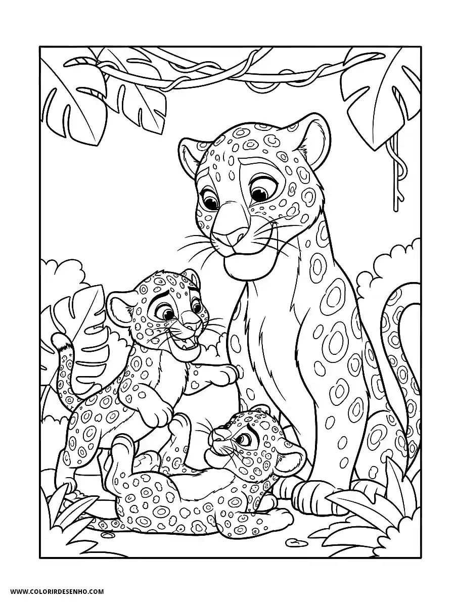 jaguar and cubs in jungle setting