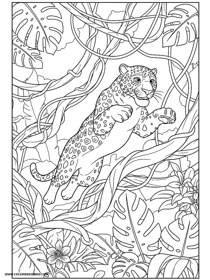 jaguar climbing tree in jungle setting