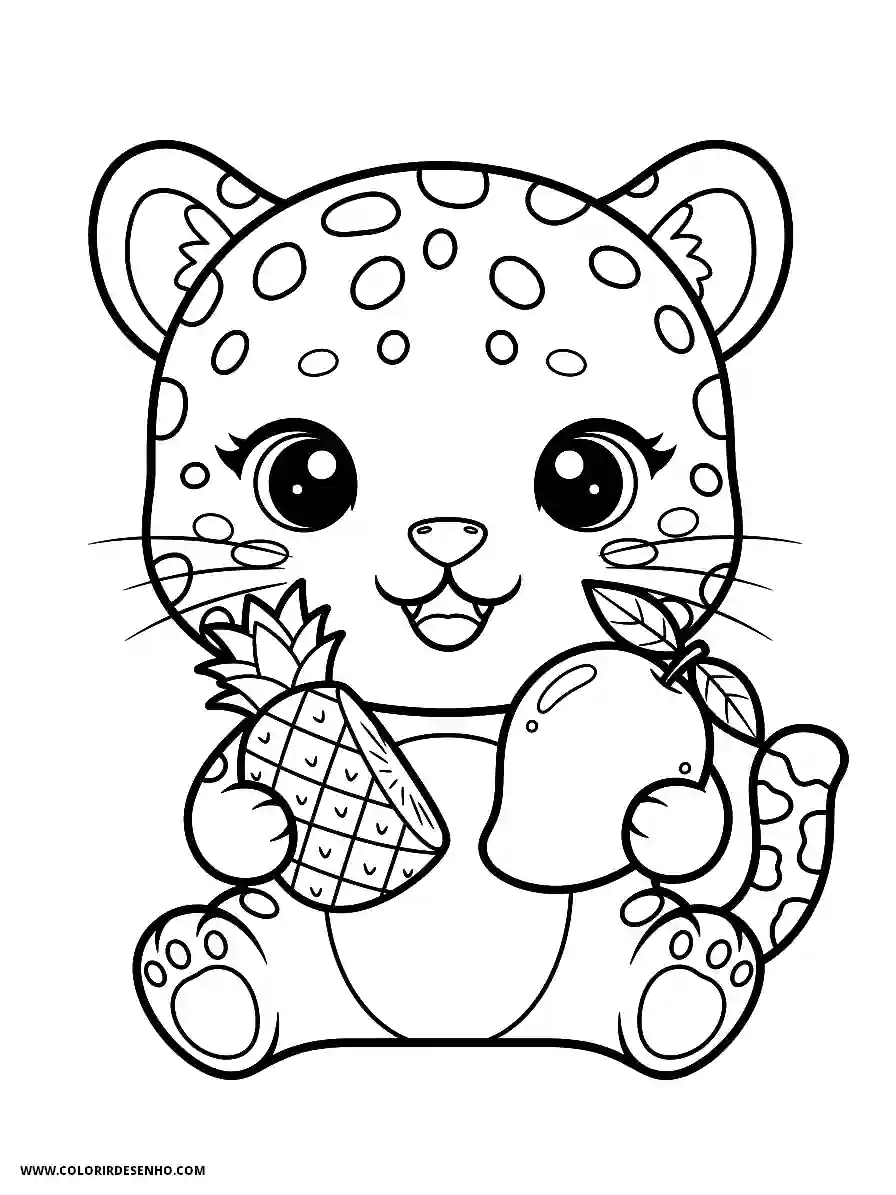 jaguar holding pineapple and apple in its paws