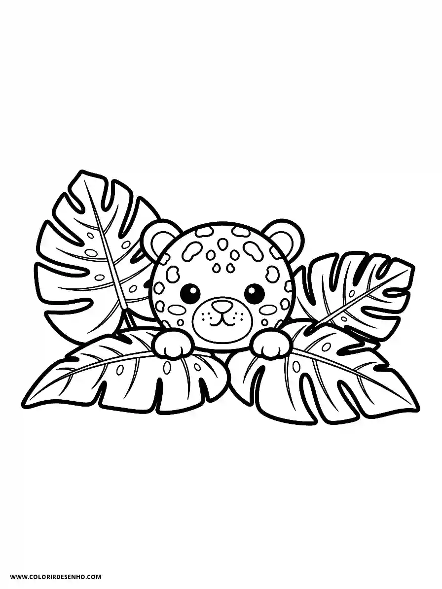 jaguar lying between leaves in jungle setting