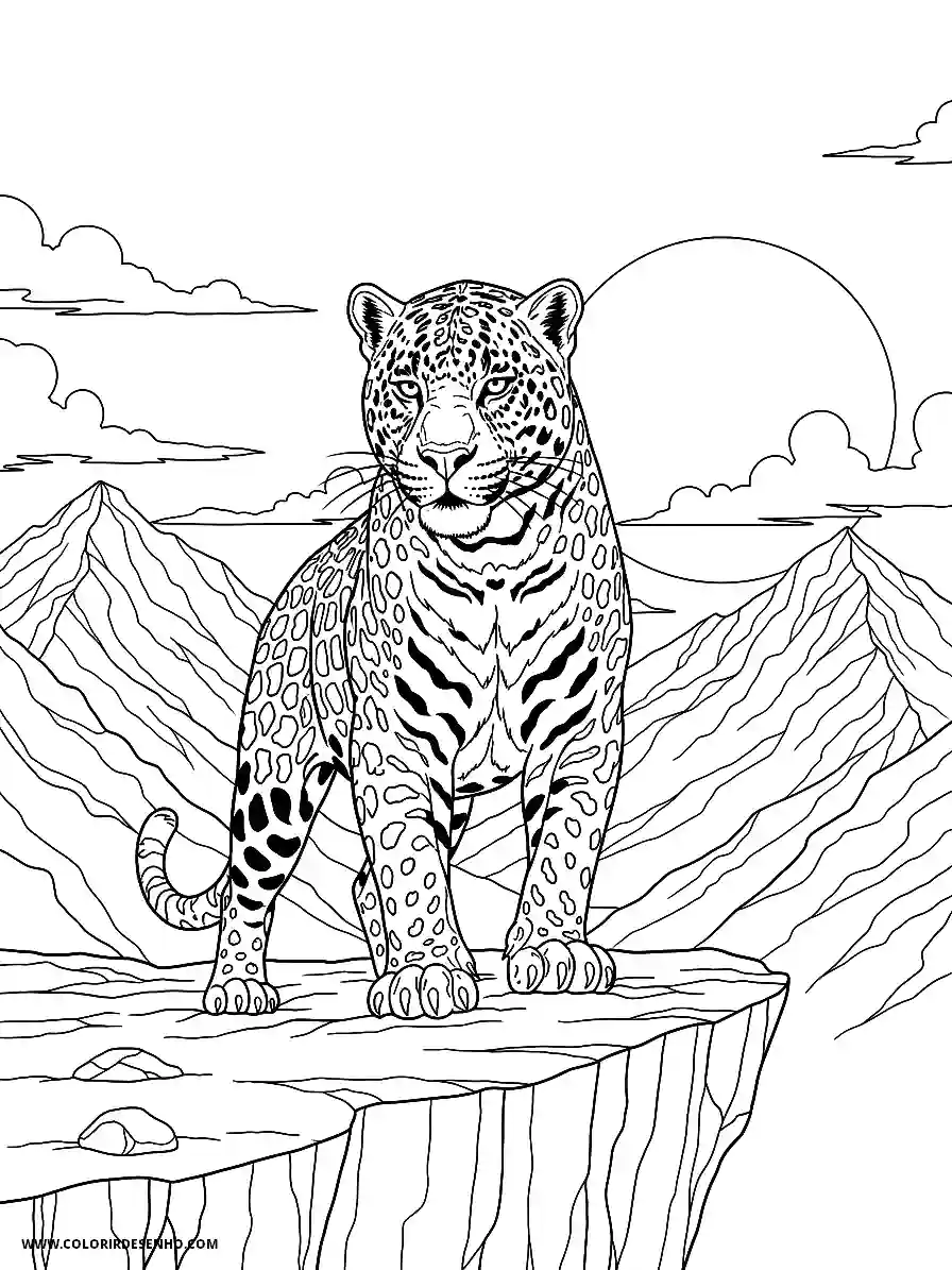 jaguar standing on cliff edge looking out at landscape