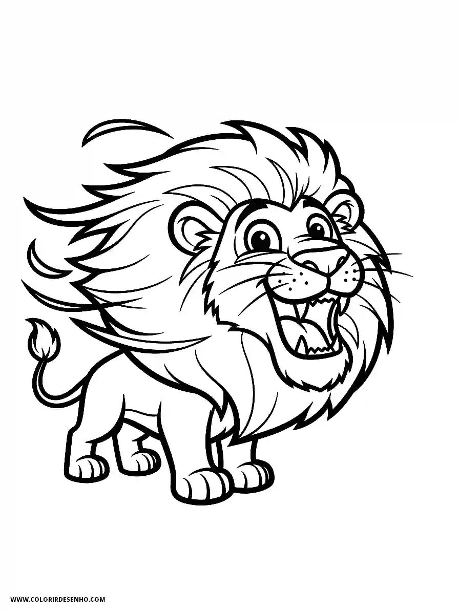 Lion Coloring Pages (259+ Free Printables) 254 Lion s cartoon style easy for kids lion roaring with wind blowing through its mane