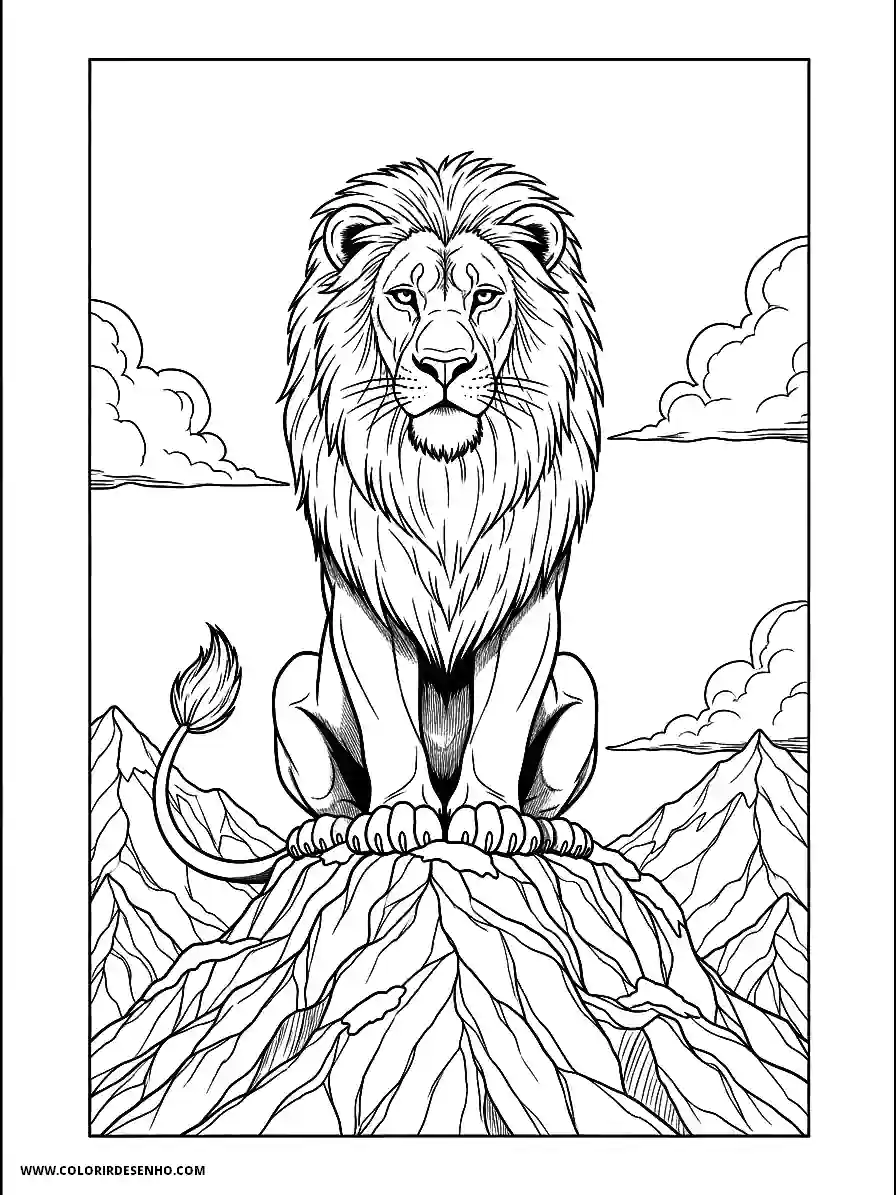 Lion Coloring Pages (259+ Free Printables) 258 Lion s manga style simple for adults wise old lion sitting majestically on mountain peak to print