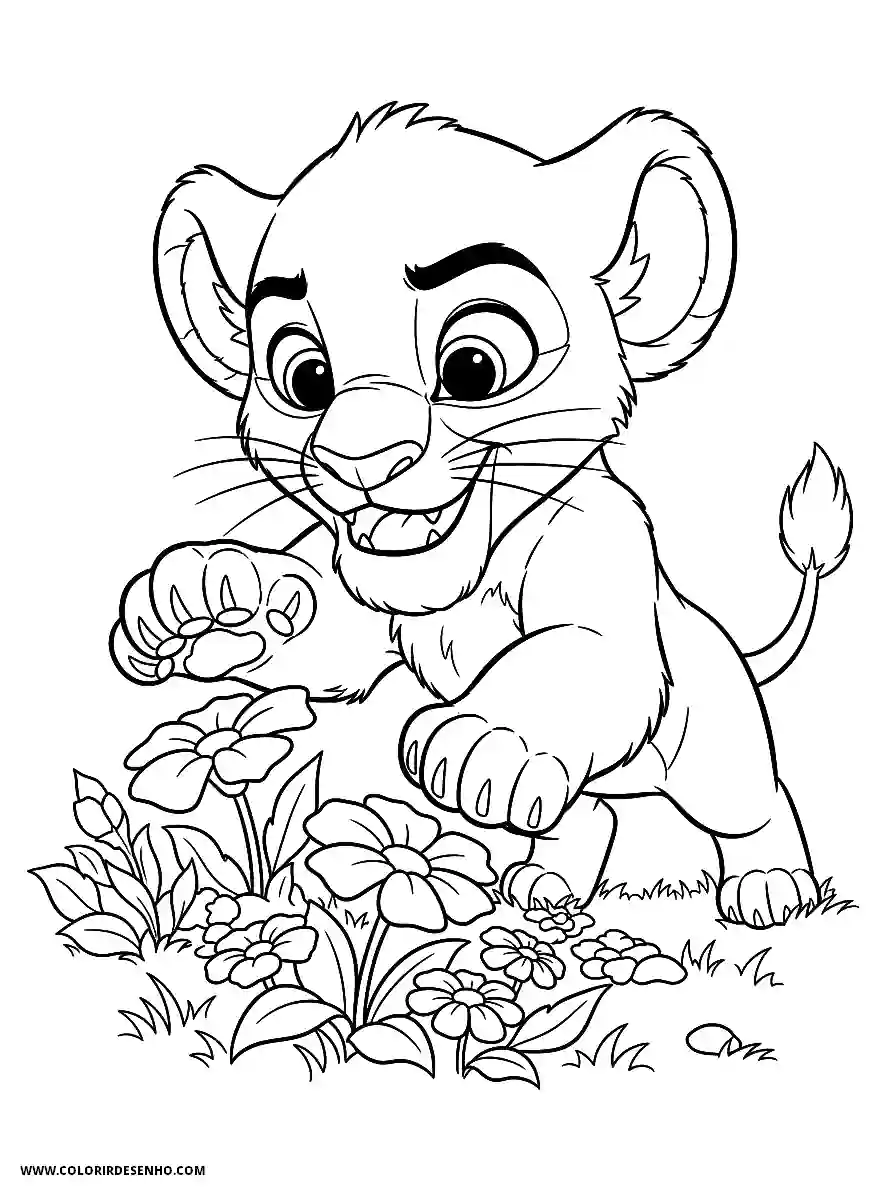 Lion Coloring Pages (259+ Free Printables) 259 Lion s pixar 3d style cute adorable lion cub pouncing on flowers playfully to print