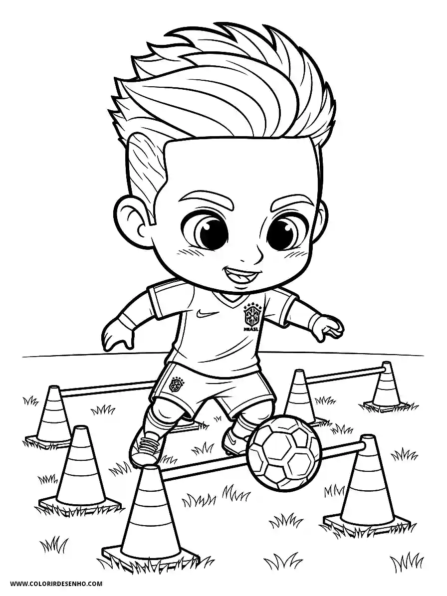 neymar kicking soccer ball through cones on grass field