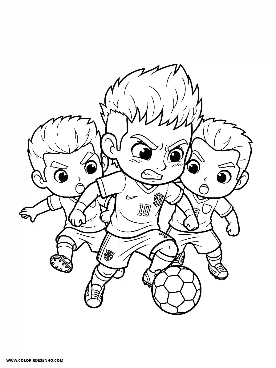 neymar kicking soccer ball while two friends chase him