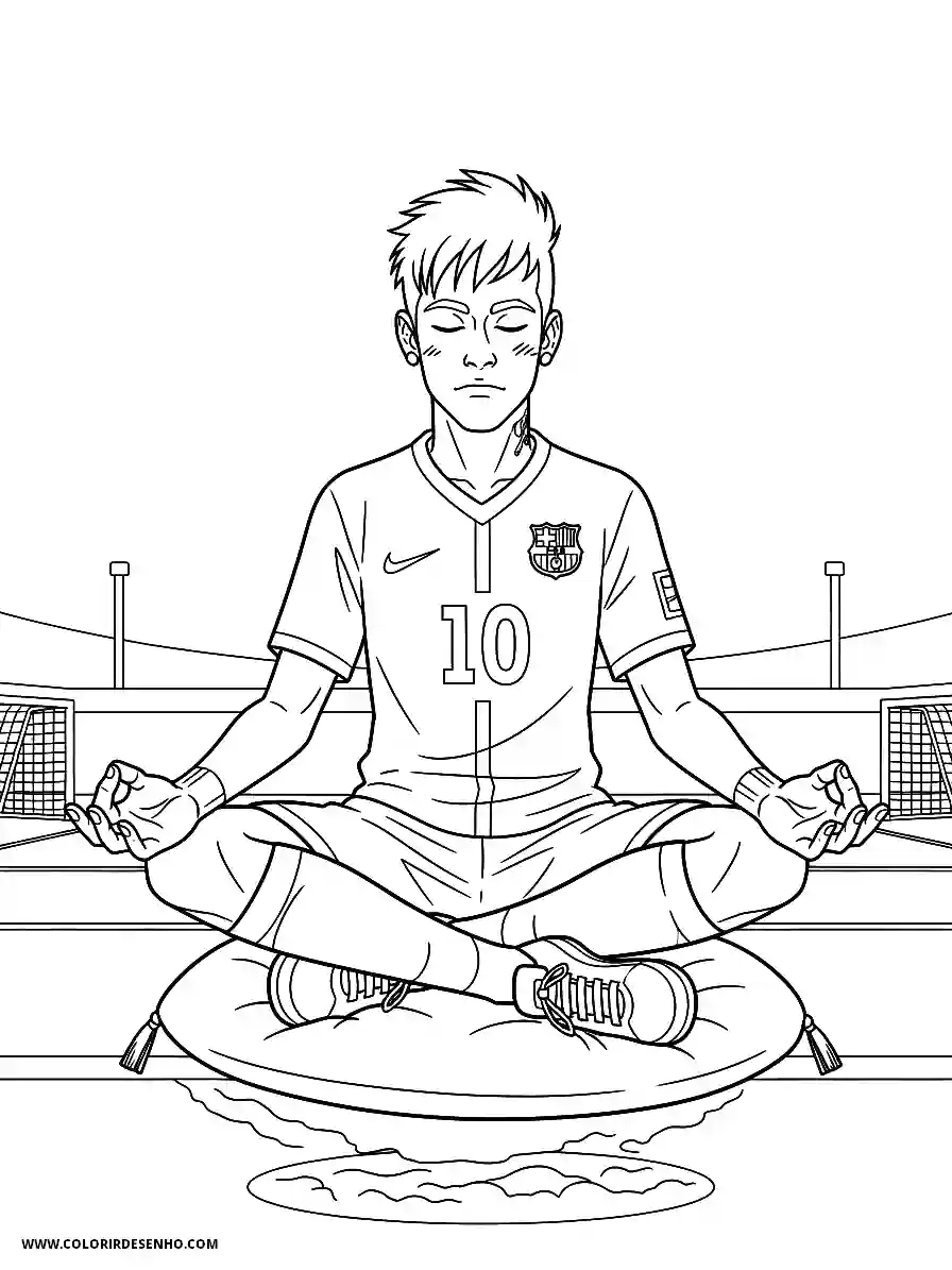 neymar meditating on a yoga mat in front of a soccer field