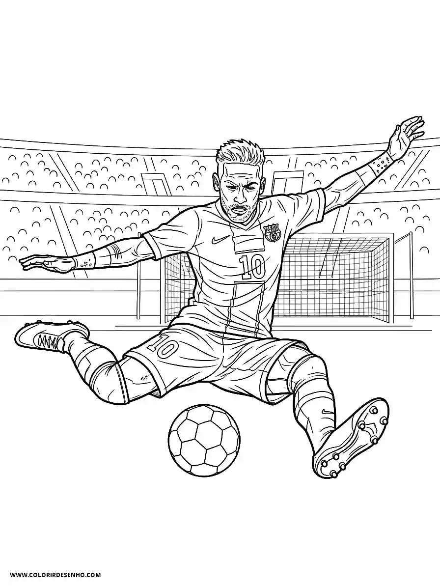 neymar sliding on soccer ball in stadium with goal nearby