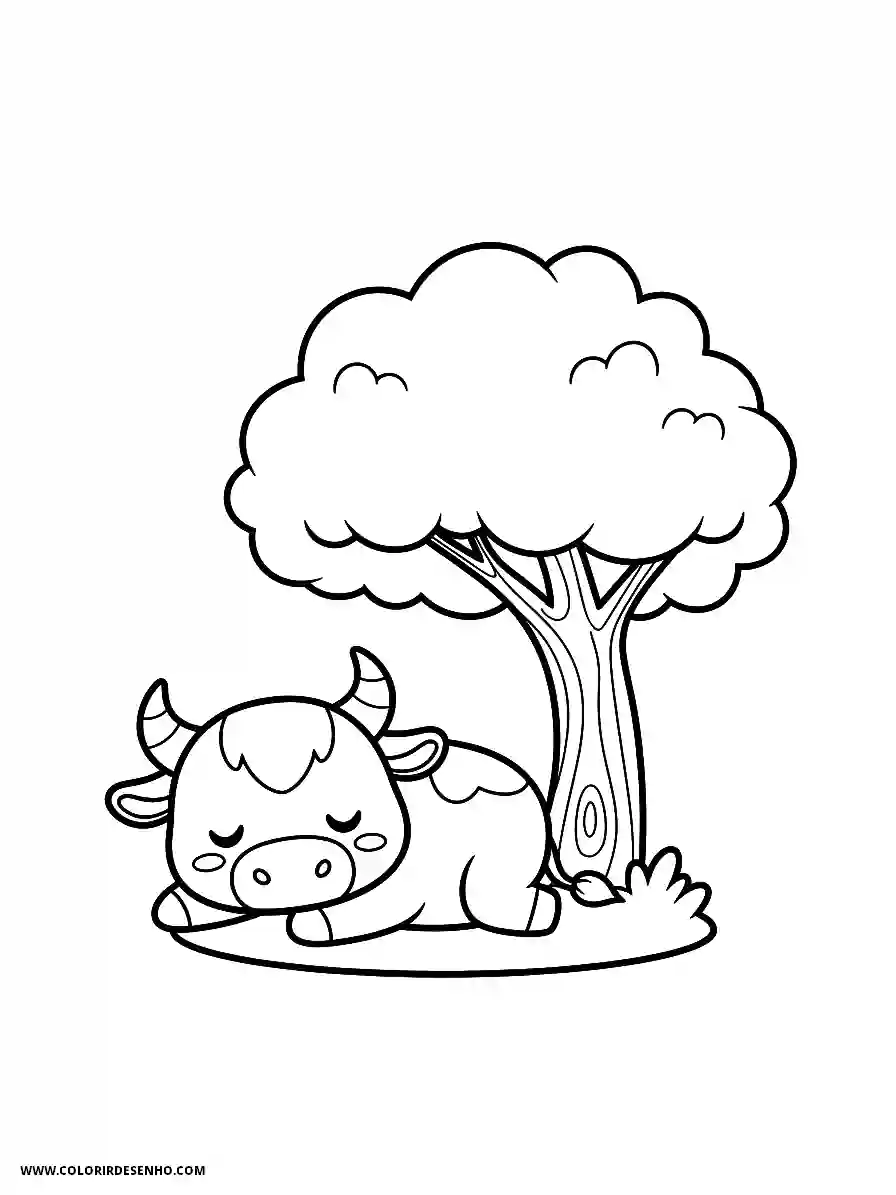 sleeping baby bull under tree