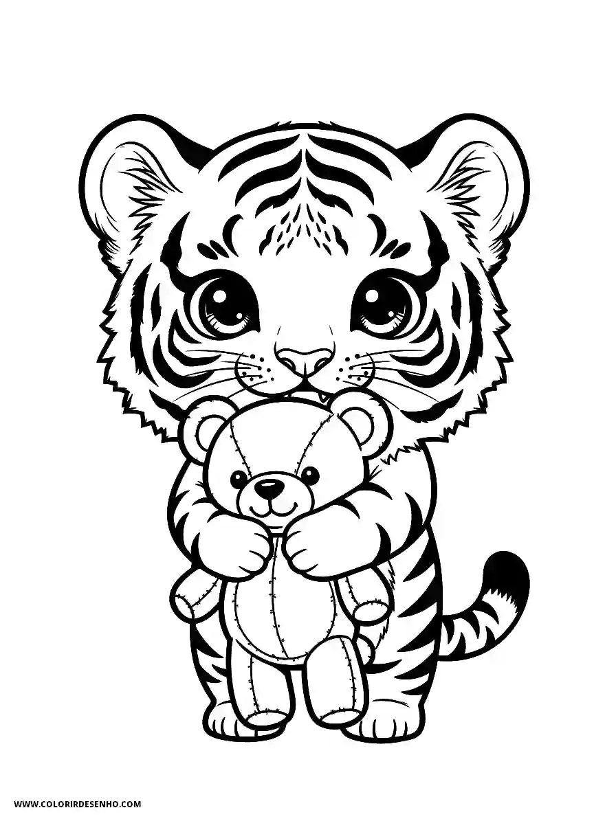 tiger cub holding teddy bear in its paws